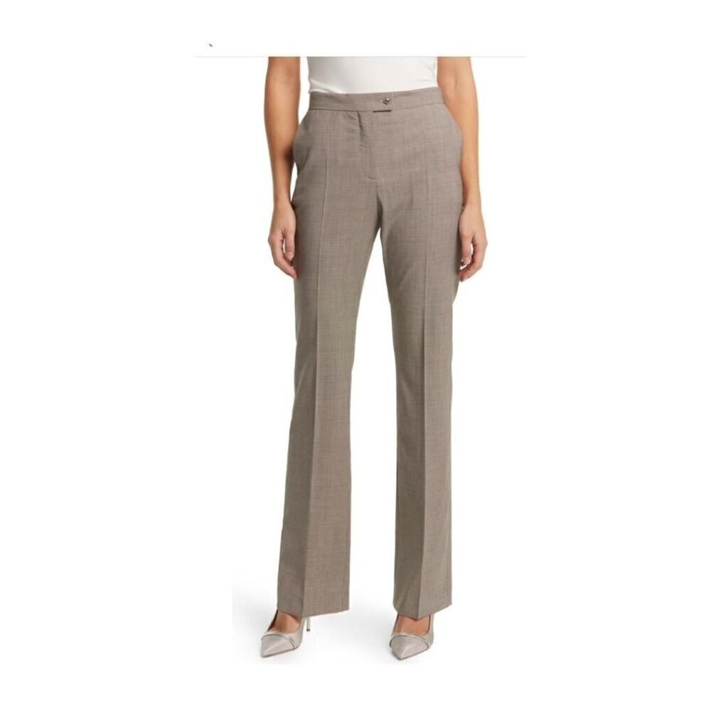 Hugo Boss Womens Brown Houndstooth Virgin Wool Tailored Suit Trousers Sz 8 New